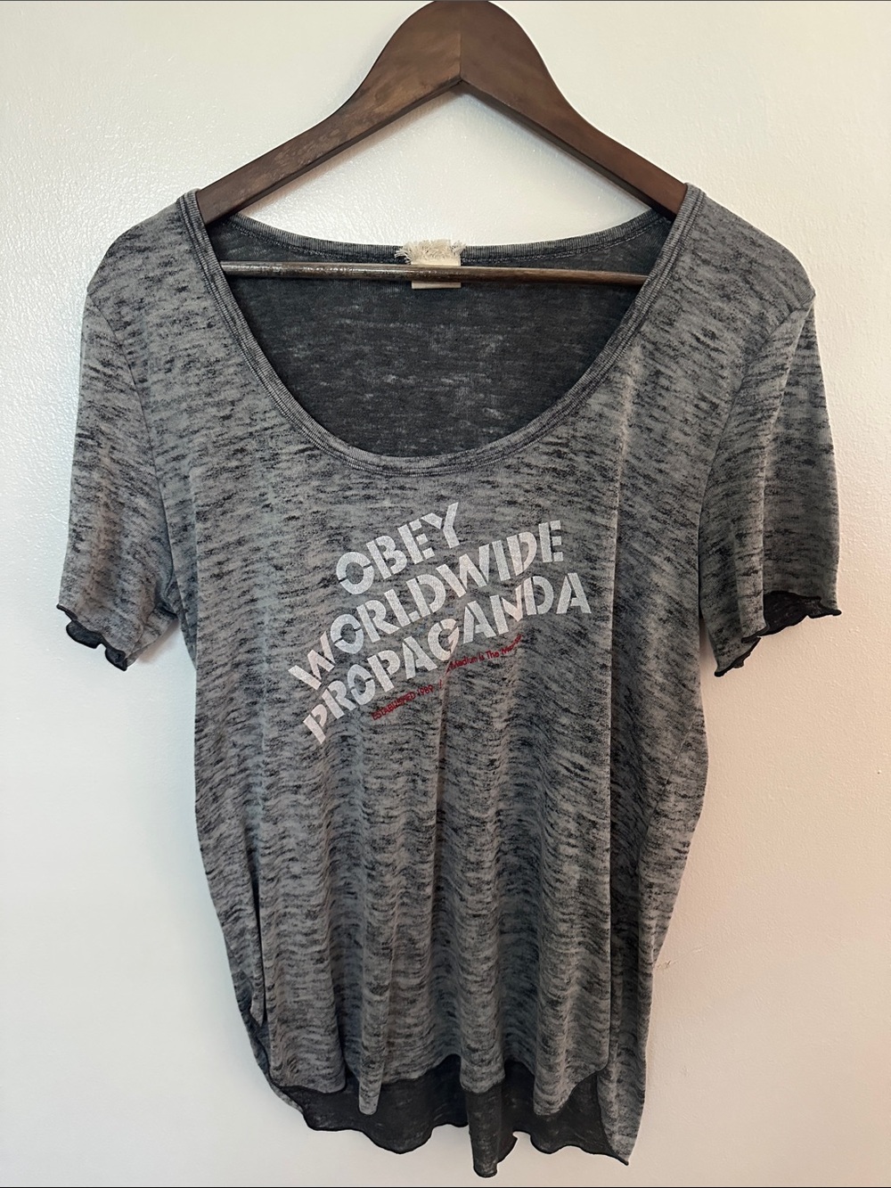Obey Heather Gray Scoop Neck 'Worldwide Propaganda' Graphic Tee
